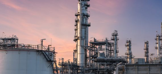 Oil Industry Refinery factory at Sunset, Petroleum